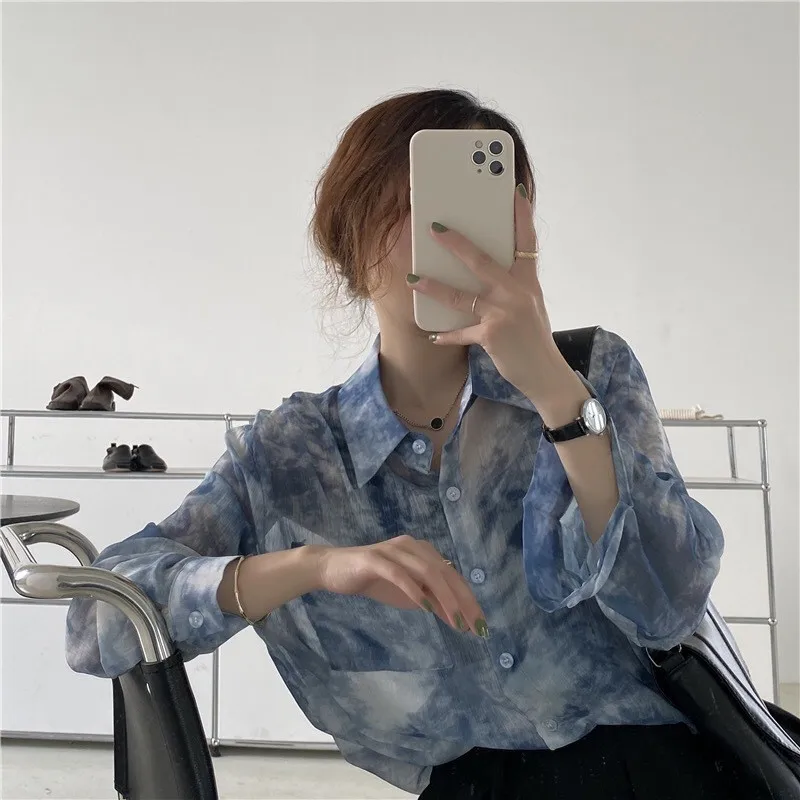 

Loose Long Sve Tie Dye irt Women's Feather Aosphere irt Water Ink f Transparent Design Summer Faion Ladies' irt