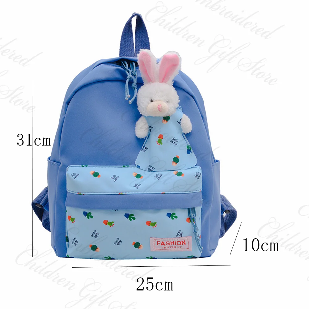 Mochila pequeña con nombre personalizado para niños, morral escolar con dibujos animados de conejo, juguete para niños