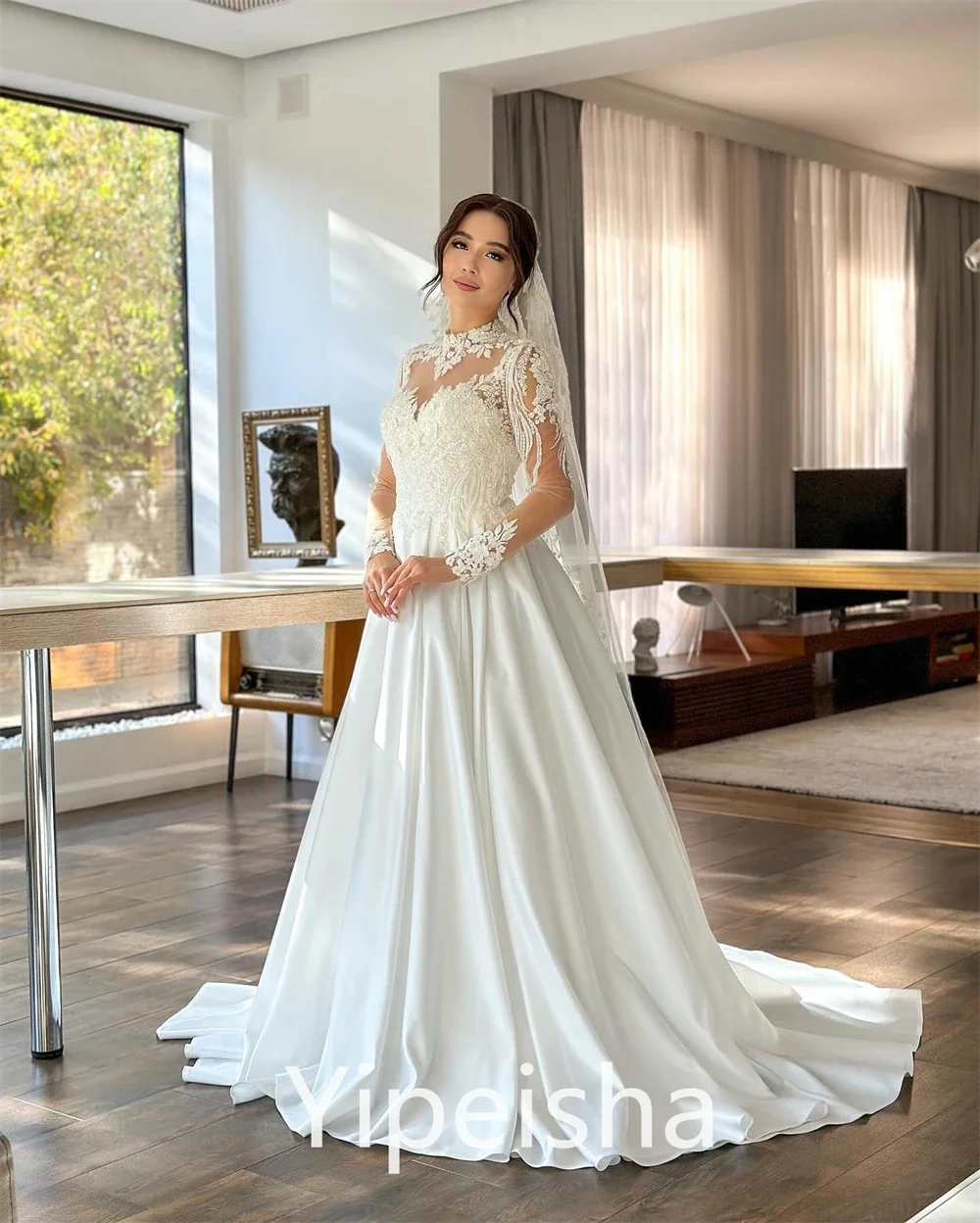 Yipeisha Prom Dress High Quality Exquisite Sweetheart A-line Wedding Party Lace Organza Floor Length