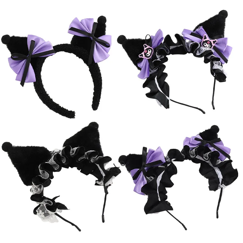 

Kawaii Anime Kuromi Headband Cartoon Cute Decorative Hair Accessories Sweet Lace Bow Maid Cos Ears Photo Shoot Makeup Girl