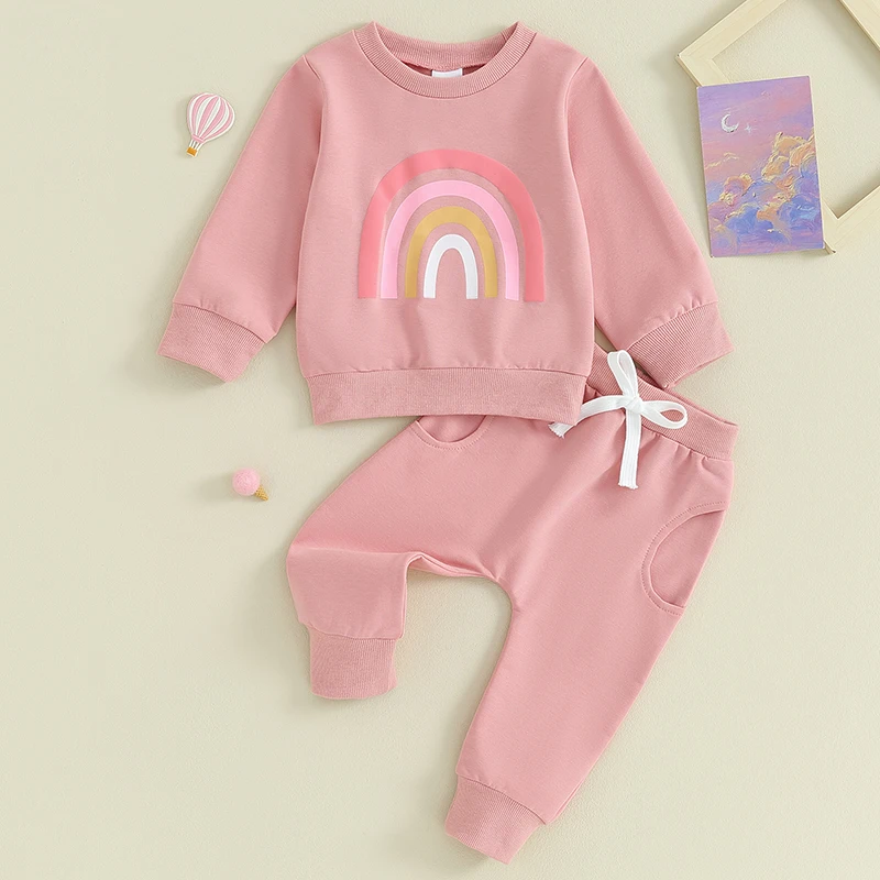 Tenues assorties pour bébé fille, vêtements décontractés, col rond, pull à manches longues, poches, pantalon, sweat-shirt, survêtement élastique