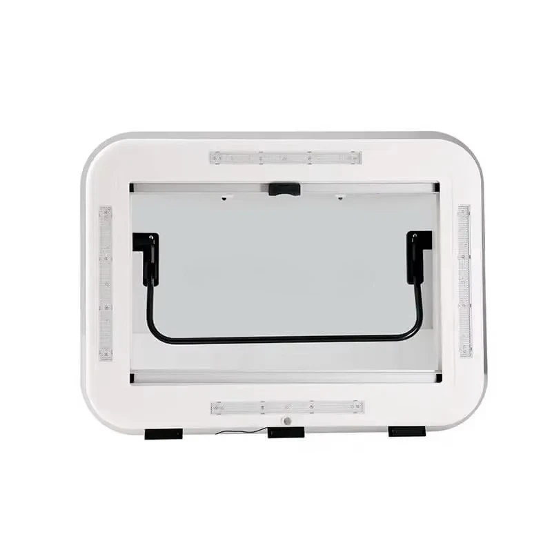 QAZ White Or Black Aluminum Top Frame RV Caravan Camper Trailer Roof Skylight Window 960*650mm With LED Lights And Curtain