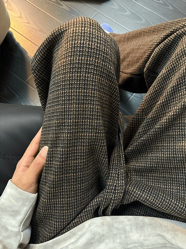 

Твидовые широкие брюки в стиле ретро, свободные зимние повседневные спортивные штаны, драпировка прямого кроя, мужская мода