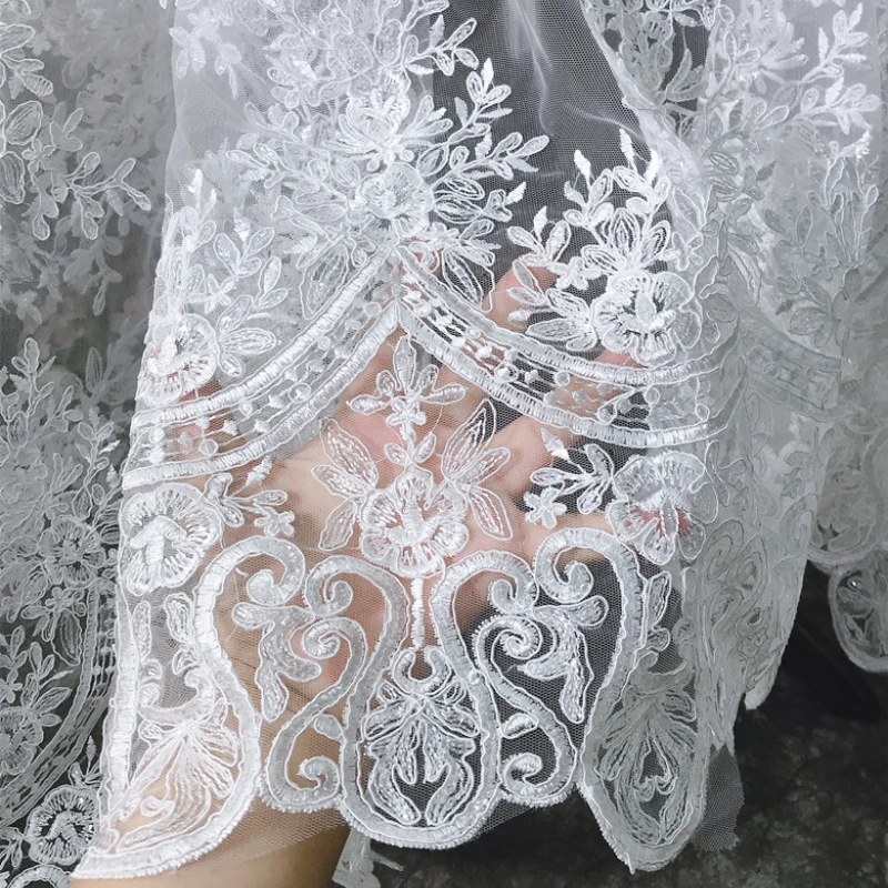 Embroidery Lace Fabric Sequin Heavy Industry Wedding Dress Clothing Curtain Decoration Cloth for Diy Sewing Material