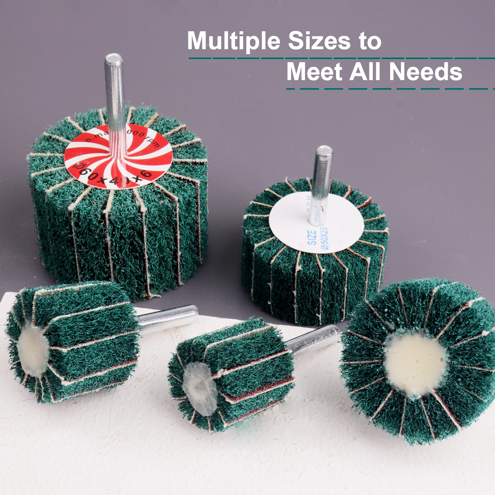 

5pcs Non-woven Flap Sanding Wheel Set 25-60mm Scouring Pad Grinding Sanding 6mm Shank Polishing Grinding head For Metal Cleaning