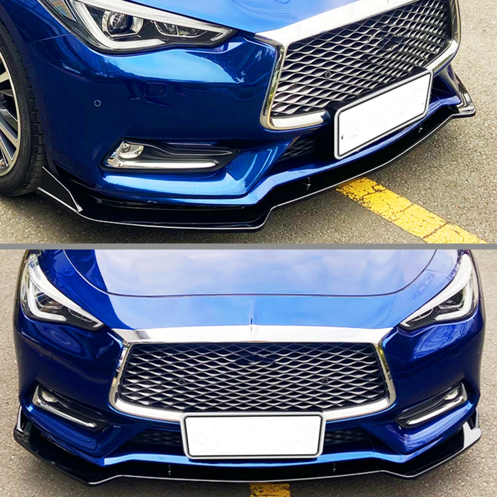 Car Front Bumper Lip Spoiler Splitter Diffuser Detachable Body Kit Cover Guard For Infiniti Q60 2017 2018 2019 2020 2021 2022