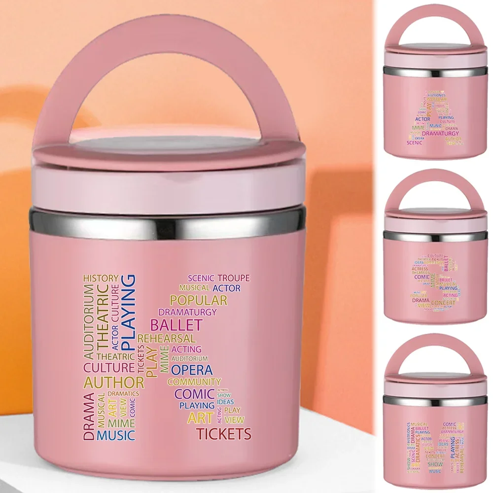 Text Letter Series Thermal Jar Insulated Soup Cup Small Children Worker Lunch Box Portable Camping Picnic Simple Bento Lunch Box