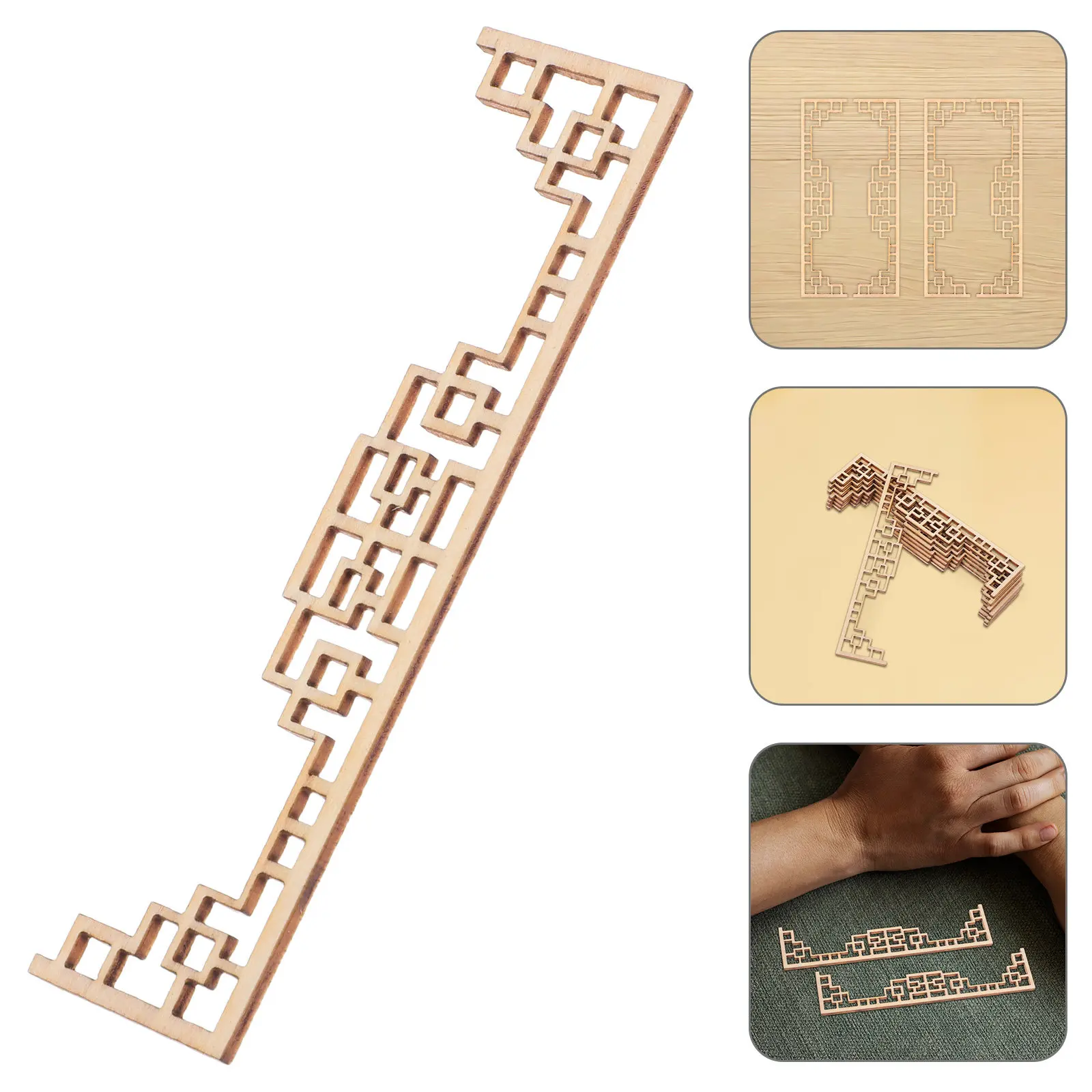 

8Pcs Architectural Screen Miniatures Chinese Style Unfinished Wood Sand Table Mini House Windows for Dollhouse Room Decor