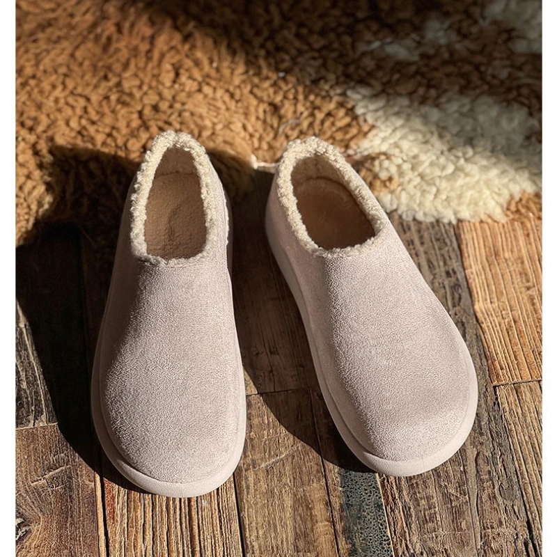 

Winter Plus-size Couple's Flat Form-fitting Fleece Solid Color Casual Fashionable Simple Design with Fleece Warm Cotton Slippers