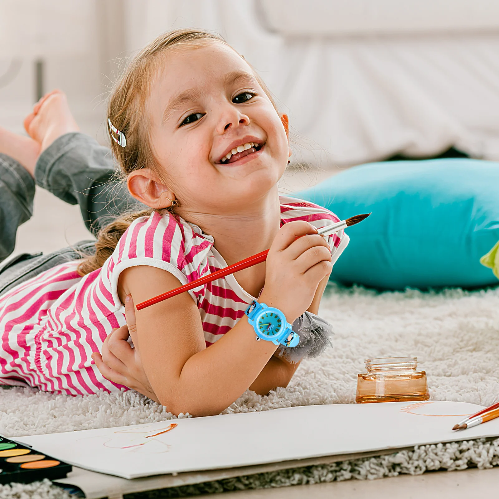 2 pcs Watches Cartoon Marine Theme Arabic Numerals Large Dial Comfortable Strap Adjustable Buckle Creative Gift For