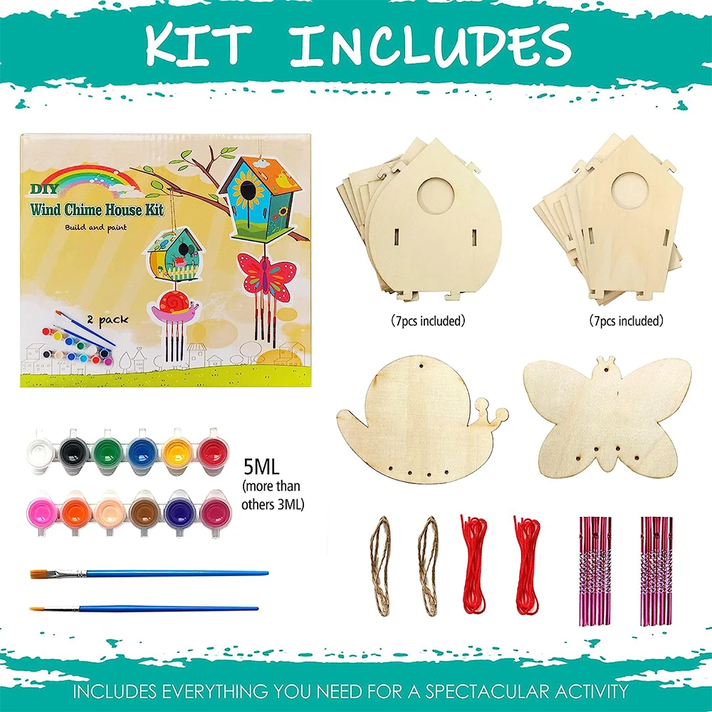 DIY Bird Houses Kits for Kids Crafts Wood for Class Parties and Art Strips Paintbrushes Stickers for Children to Build & Paint