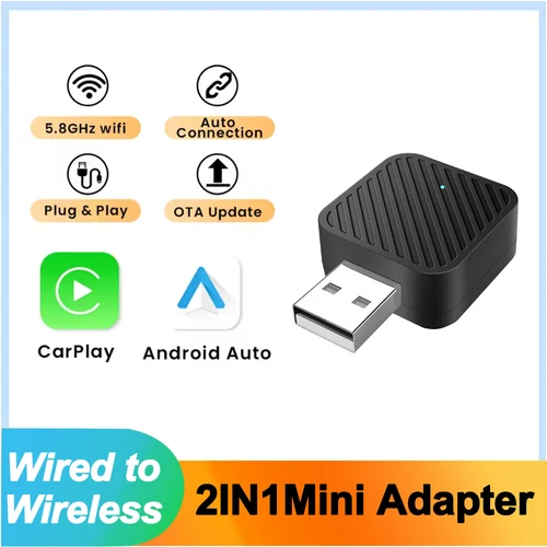 Mini caja Universal 2025 nuevo con cable a inalámbrico Carplay Android Auto 2 en 1 Mini adaptador Dongle conexión automática Plug & Play Bluetooth WiF