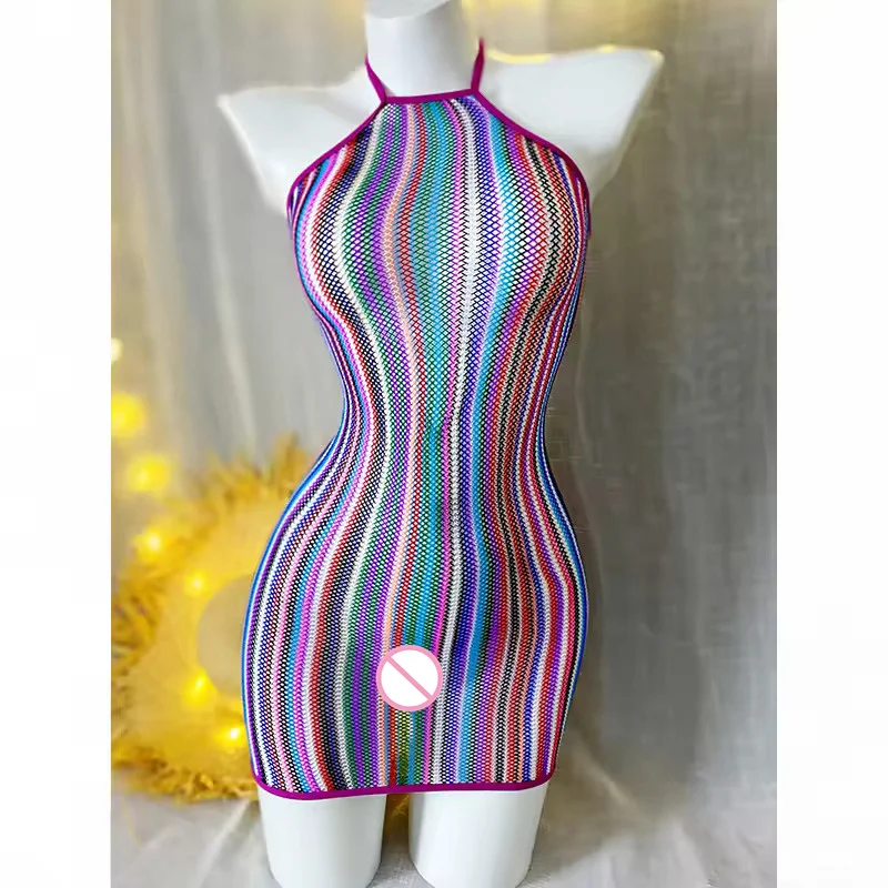 Rainbow 1PC Sexy Damen Netzkleid ohne Bikini, figurbetontes Kleid mit Aussparungen, durchsichtige Strandkleidung, Sommer-Bademode für Damen – Detail 2