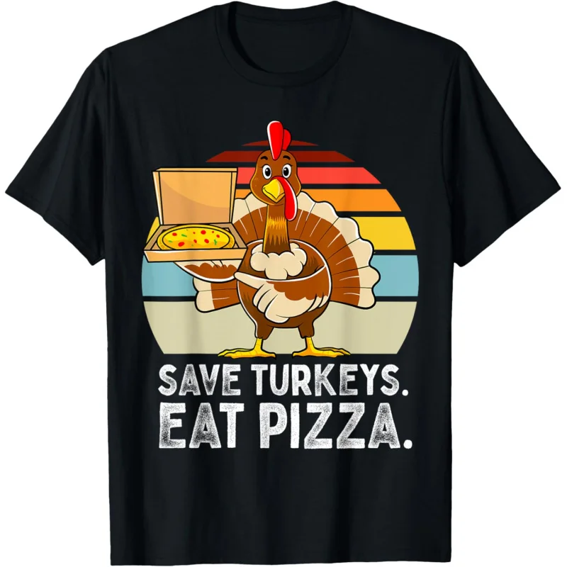 

Turkey Fun Thanksgiving Save Turkey Eat Pizza Top Men's T-shirt