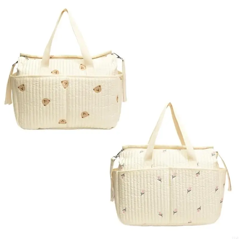 Y1QF Nappy Case Lovely Print Baby Diaper Bag with Exquisite Embroidery Portable Case