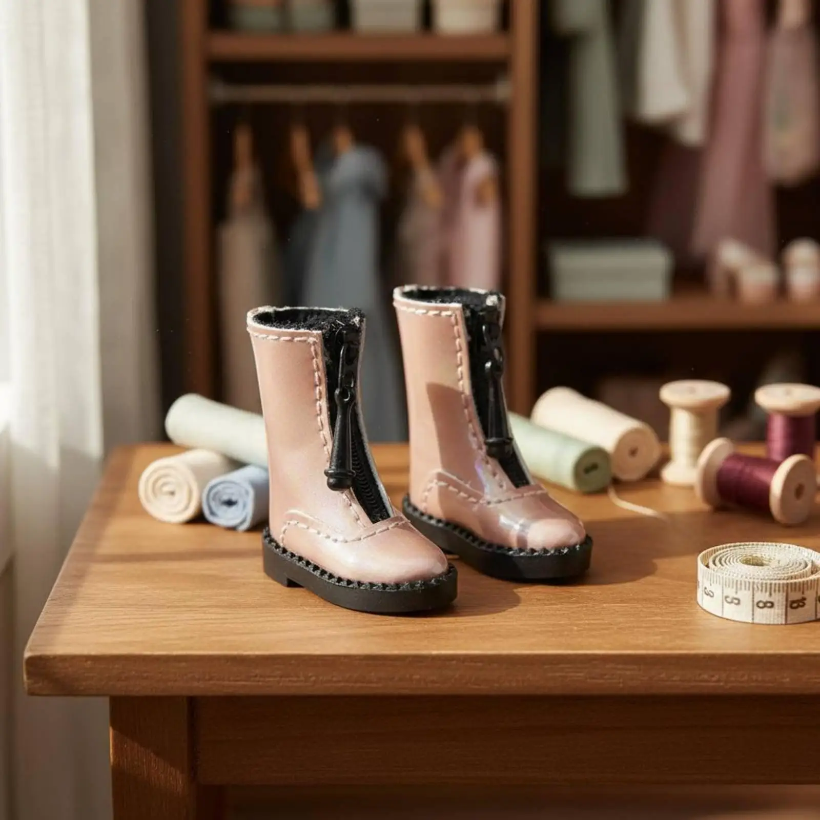 Miniature Doll Zipper Boots for OB11 1/12 BJD PU Leather Ankle Boots with Functional Front Zip Doll Shoes Accessories