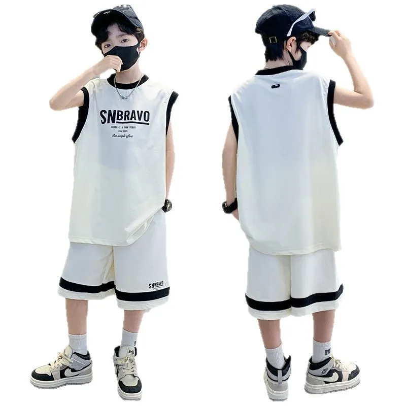 2025 جديد للأطفال ملابس الصيف سترة دون أكمام رياضي الشارع الشهير ملابس أطفال باردة نمط غير رسمي 6 8 10 12 14 سنة #5