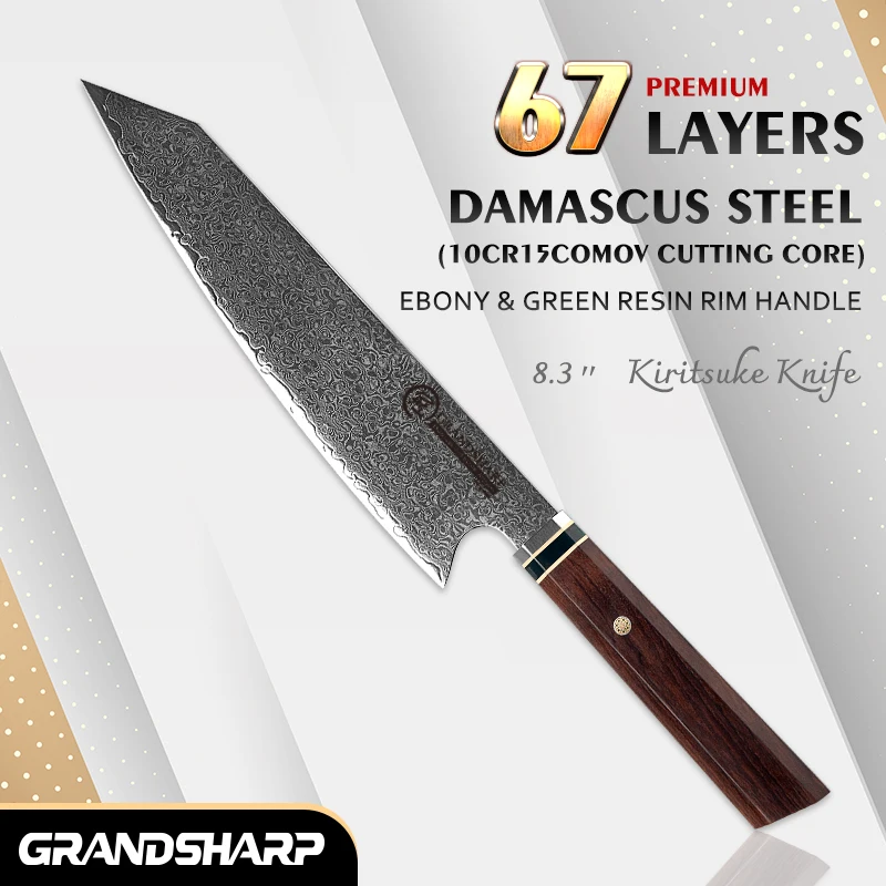 Japanese Kitchen Knife Damascus Stainless Steel 67 Layers Kiritsuke Blade Ebony Handle Chef Cooking Slicing Tool Premium