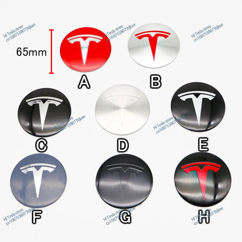 65mm Car Glossy Wheel Sticker 4 Pieces Center Wheel Sticker Car Logo Badge Decal for Tesla Model 3 Y S X Roadster P75D P85D P90D