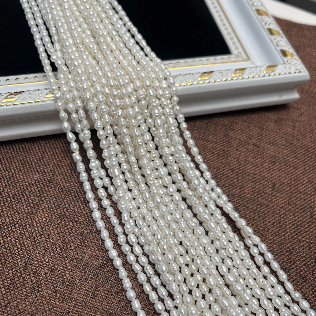 

Irregular Threaded Rice Polished Bead Natural Freshwater 2.5-3.2mm Pearl Jewelry Make DIY Necklace Bracelet Accessories Women