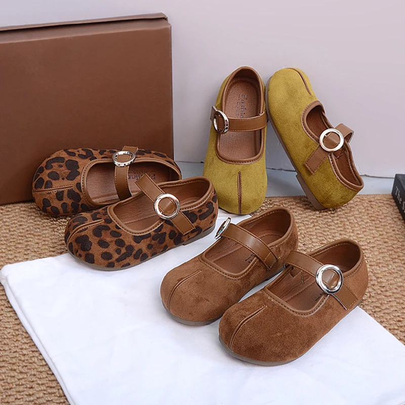 Autumn Girl's Mary Janes Split Toe Suede Trendy Kid's Flat Shoe Solid Colors Anti-slip Daily Versatile School Children Shoes