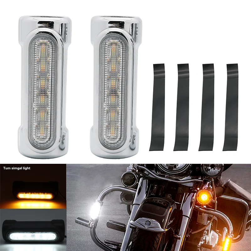 Motorcycle Highway Bar Light Switchback Amber Turn Signals White Driving LED Crash Bar Lights for 1.25\'\' Crash Bars Touring Bike