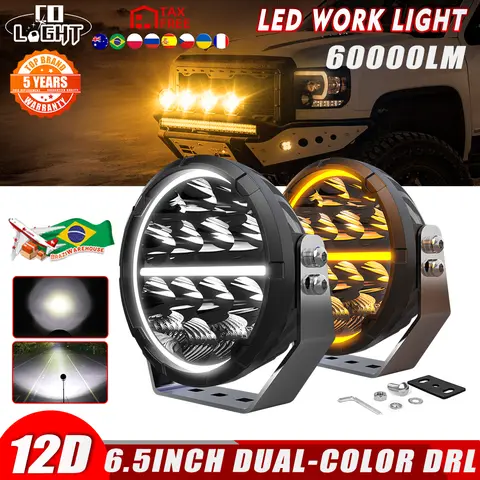CO LIGHT 원형 LED 오프로드 조명, 화이트 앰버 DRL 스팟 플러드 콤보, 트럭 차량 4x4 픽업용, 60000LM, 6.5 인치