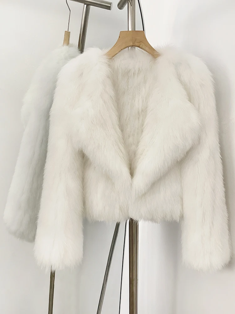 سترة نسائية فاخرة قصيرة من فرو الثعلب الطبيعي 2025 جديد لخريف وشتاء ملابس علوية دافئة معطف نسائي سميك منفوش من الفرو الحقيقي #3