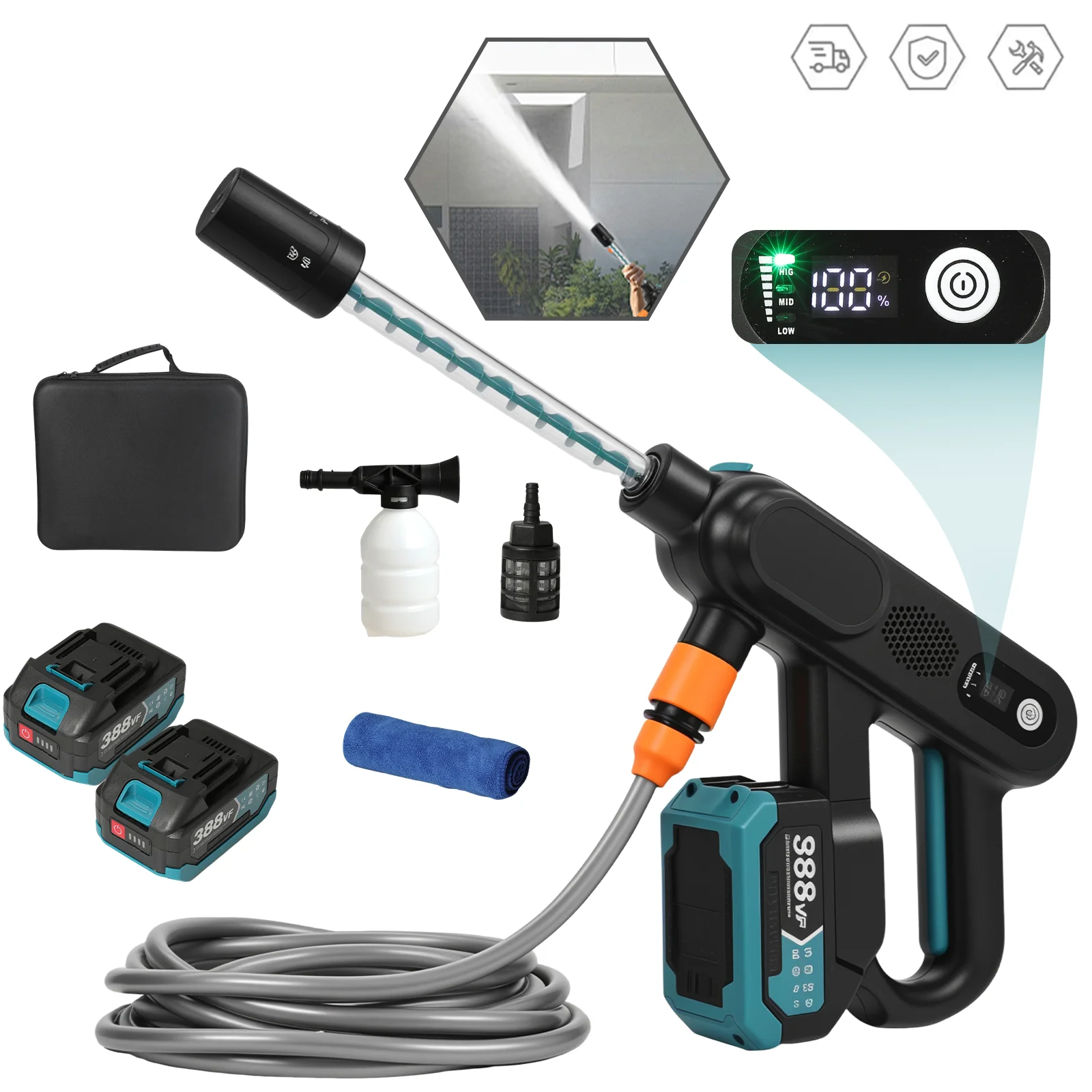 Pistolet de lavage haute pression sans fil 220 bars, 3 vitesses, pour batterie Makita 18V – Outil de nettoyage pour voiture et maison