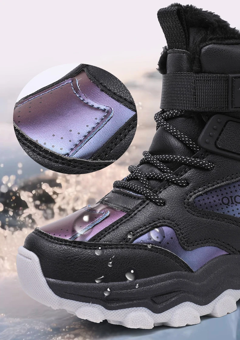 Kinder-Schneestiefel Wintermode Hohe Plüsch-Wanderschuhe Rutschfeste Outdoor-Sneaker für Jungen Wasserdicht – Detail 6