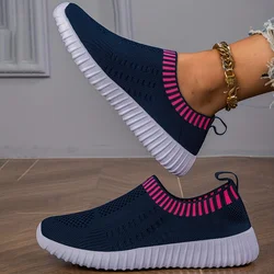 Women Breathable Knit Sneakers Casual Lace Up Outdoor Sports Shoes Zapatos De Mujer Comfortable Slip on Flat Shoes Plus Size 43
