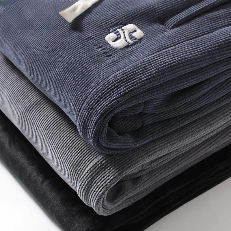 

Men's Workwear Fce Lined Trousers Autumn Winter Loose Fit Dstring Velvet Pants for Office And Casual Wear Non-Magnetic