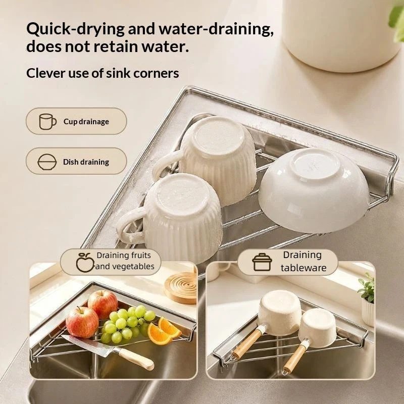 Stainless Steel Kitchen Sink Organizer Multifunctional Faucet Sponge Drain Basket For Dishcloth Scrubber Storage Rack