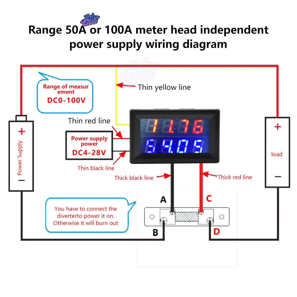 0-100V 50A 100A//0-200V 50A 100ADisplay Voltmeter Ammeter 4 Bit 5 Wires Voltage Current Meter Tester for Electrician Tool