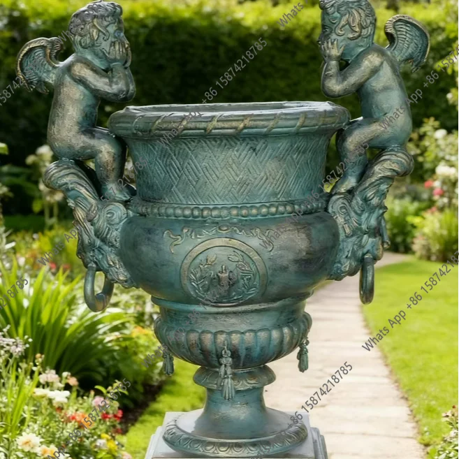 Craft Cupid Flower Pot Ornament Manor Sculpture Courtyard Garden Gardening