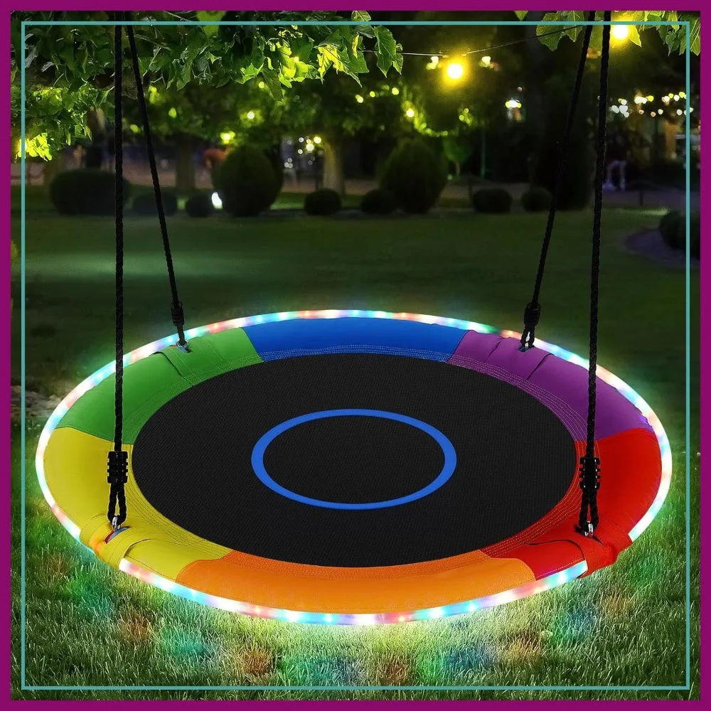 

40" Saucer Tree Swing for Kids Adults, 700lbs Capacity with LED Lights & Straps
