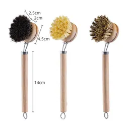 Bamboo Dish Scrub Brush Kitchen Wooden Cleaning Scrubbers Cleaning Brush For Washing Dish Cast Iron Pan Pot Kitchen Tools