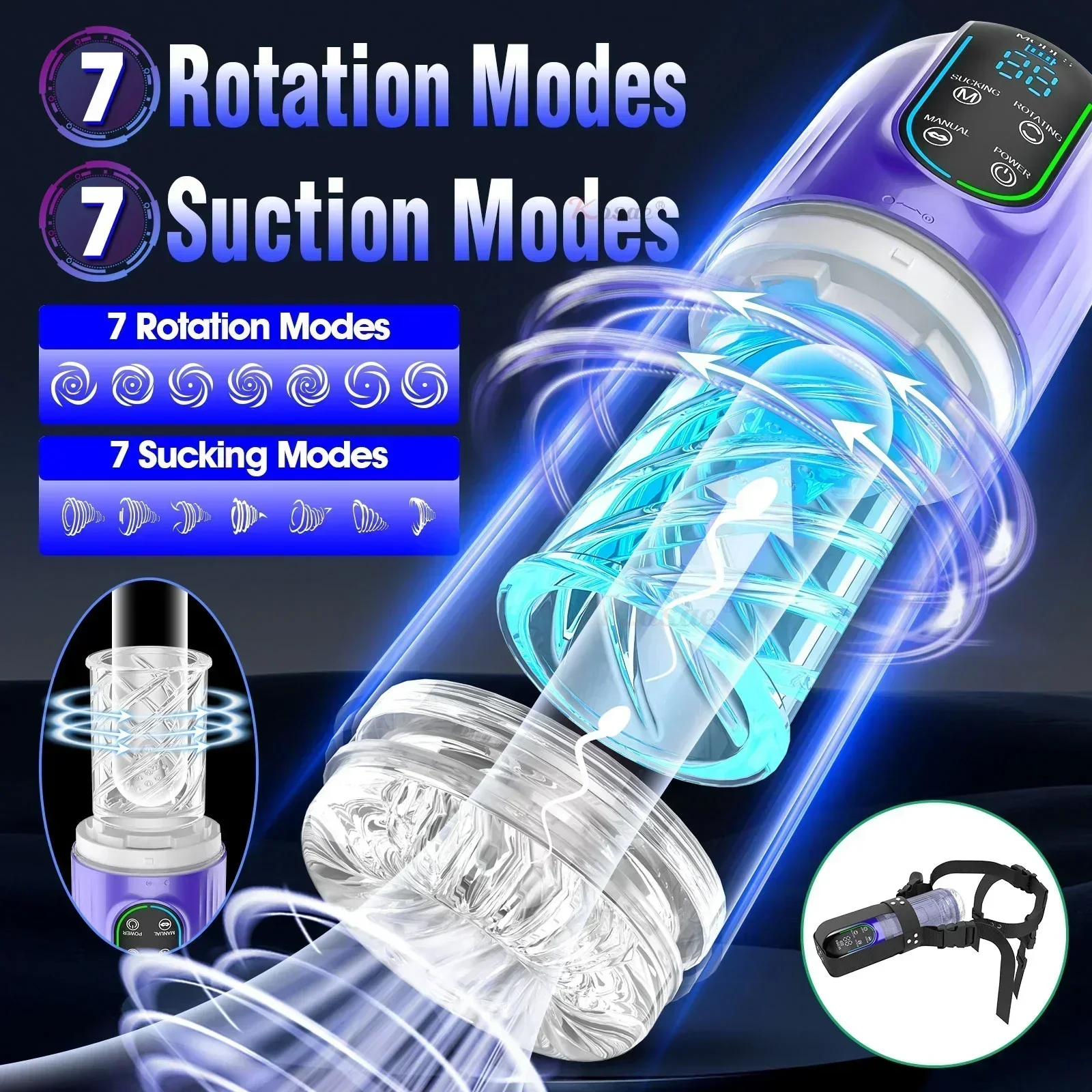 Automatic Male Masturbators LED 7 Rotating Sucking Water SPA Real Pussy Adult Masturbation Cup Sex Toys for Men Blowjob Machine