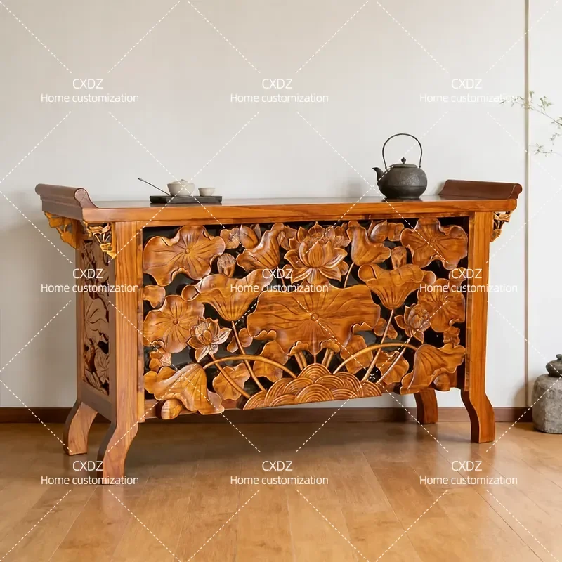 Chinese Style Upturned Incense Table Buddhist Altar Carved Decorative Entrance Cabinet Solid Wood Console Table TB218-33