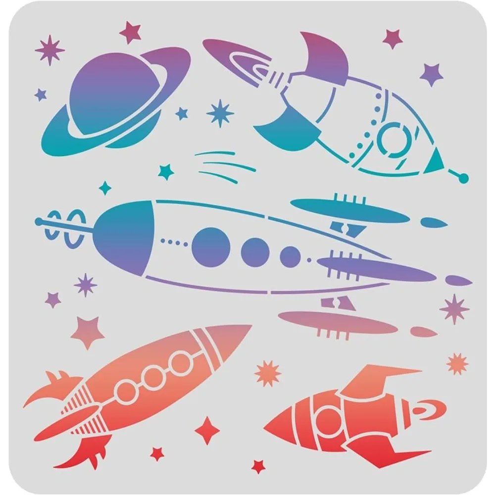 

Rocket Drawing Painting Stencils Templates 11.8x11.8inch Rocket Pattern Plastic Stencils Decoration Rectangle Reusable Stencils