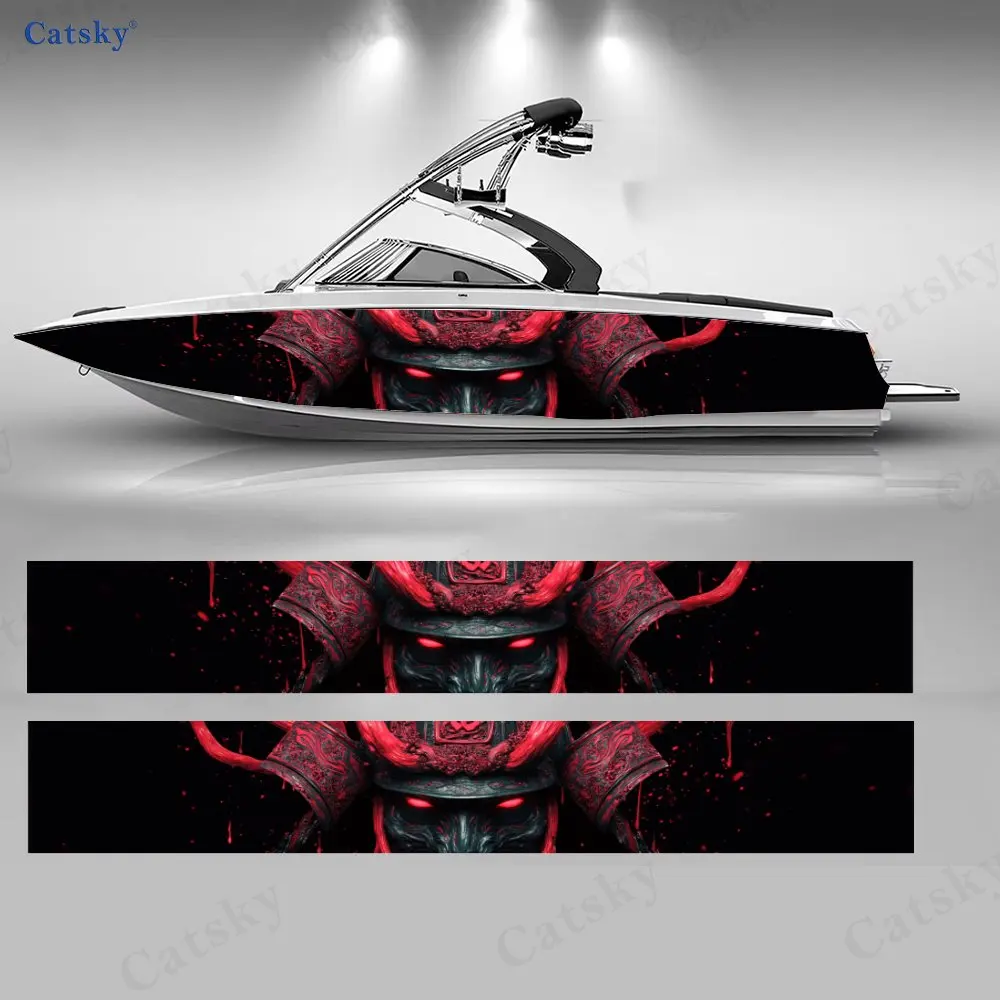 2Pcs Crimson Flame Warrior Boat Stickers, PVC Waterproof Durable Vinyl Wrap Decals for Fishing Boats, Durable and Stylish Design