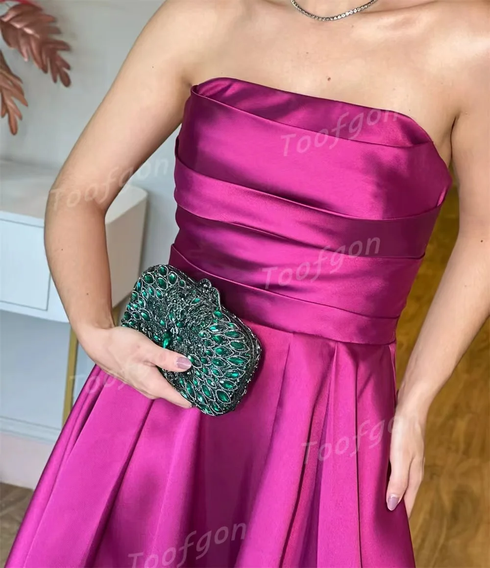 Toofgon una línea púrpura vestidos largos de graduación personalizado satén plisado mujeres vestido de fiesta Formal sin espalda vestido de noche árabe saudí
