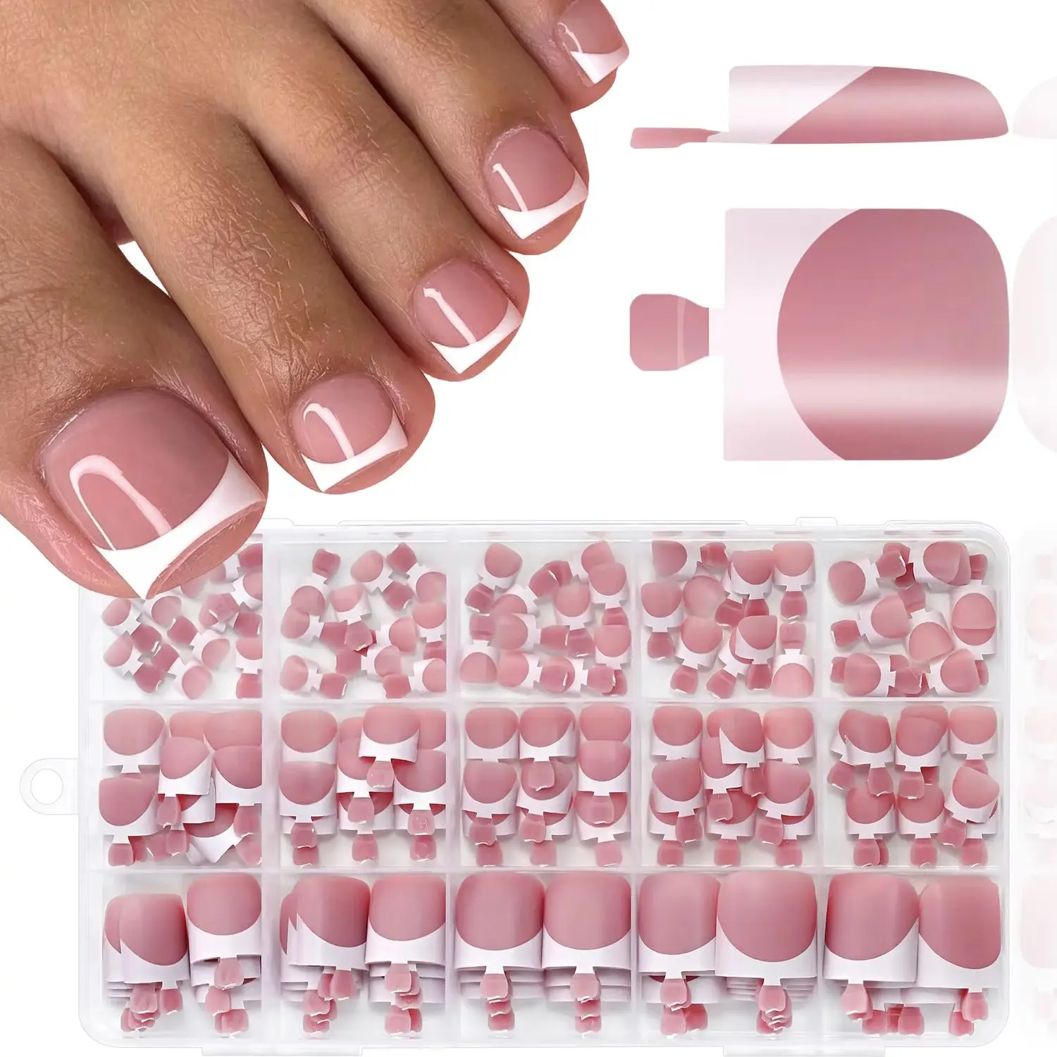 

150Pcs French Pedicure Press on Toenails Square Shape Nude & White Full Cover Fake Toenails Women & Girls Salon & Home Nail Art*
