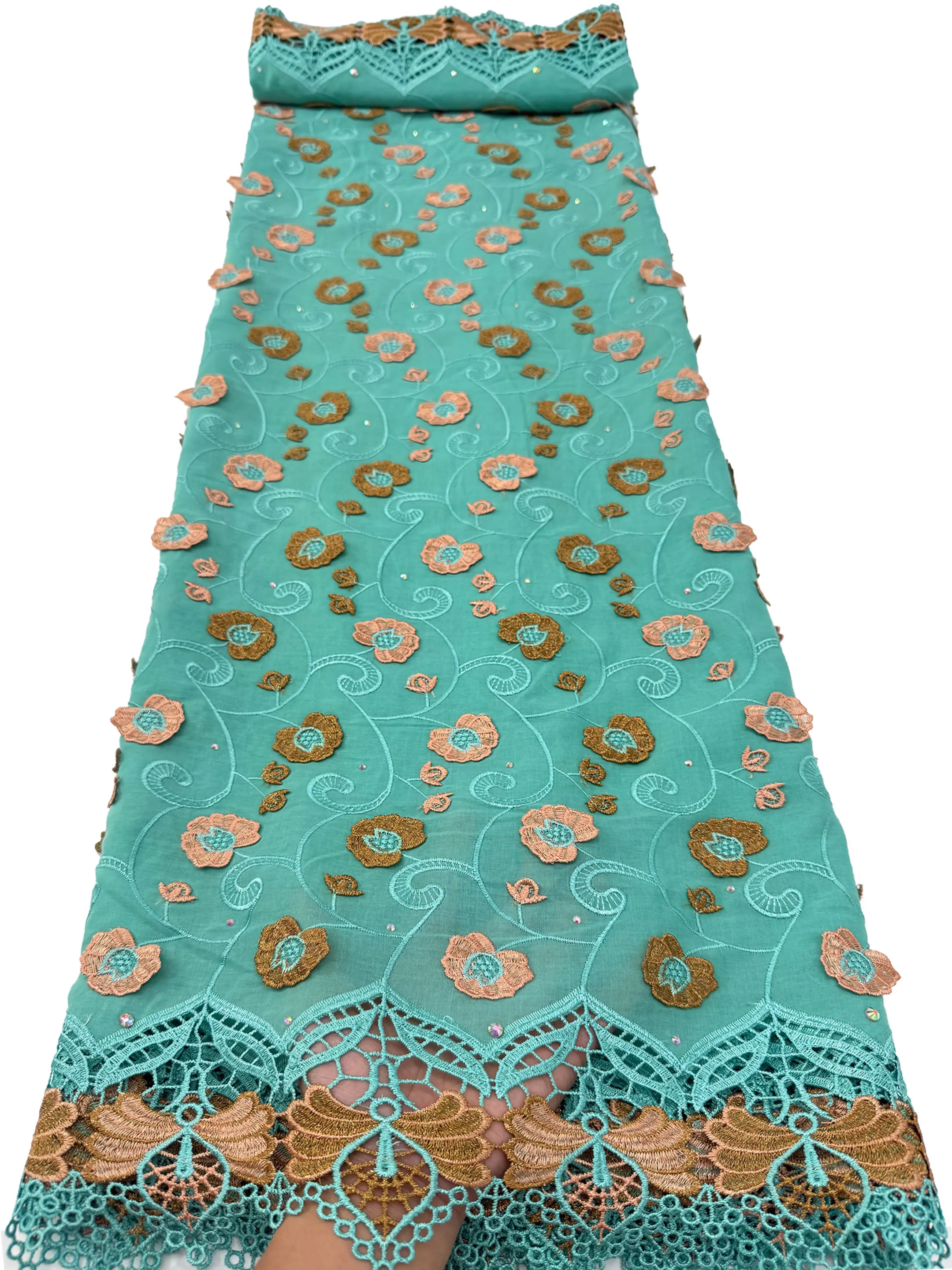 2026 Swiss Luxury Lace Cotton Fabric With Rhinestone Stones 3D Flower Applique For African Women Elegant Wedding Dresses Sewing