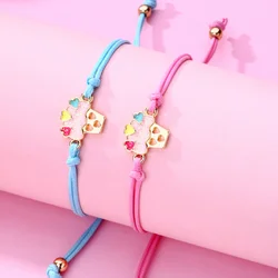 Luoluo&baby 2Pcs/Set Cartoon Ice Cream Cake Heart Best Friends Charms Bracelet Adjustable Chain Bracelets for Kids Jewelry