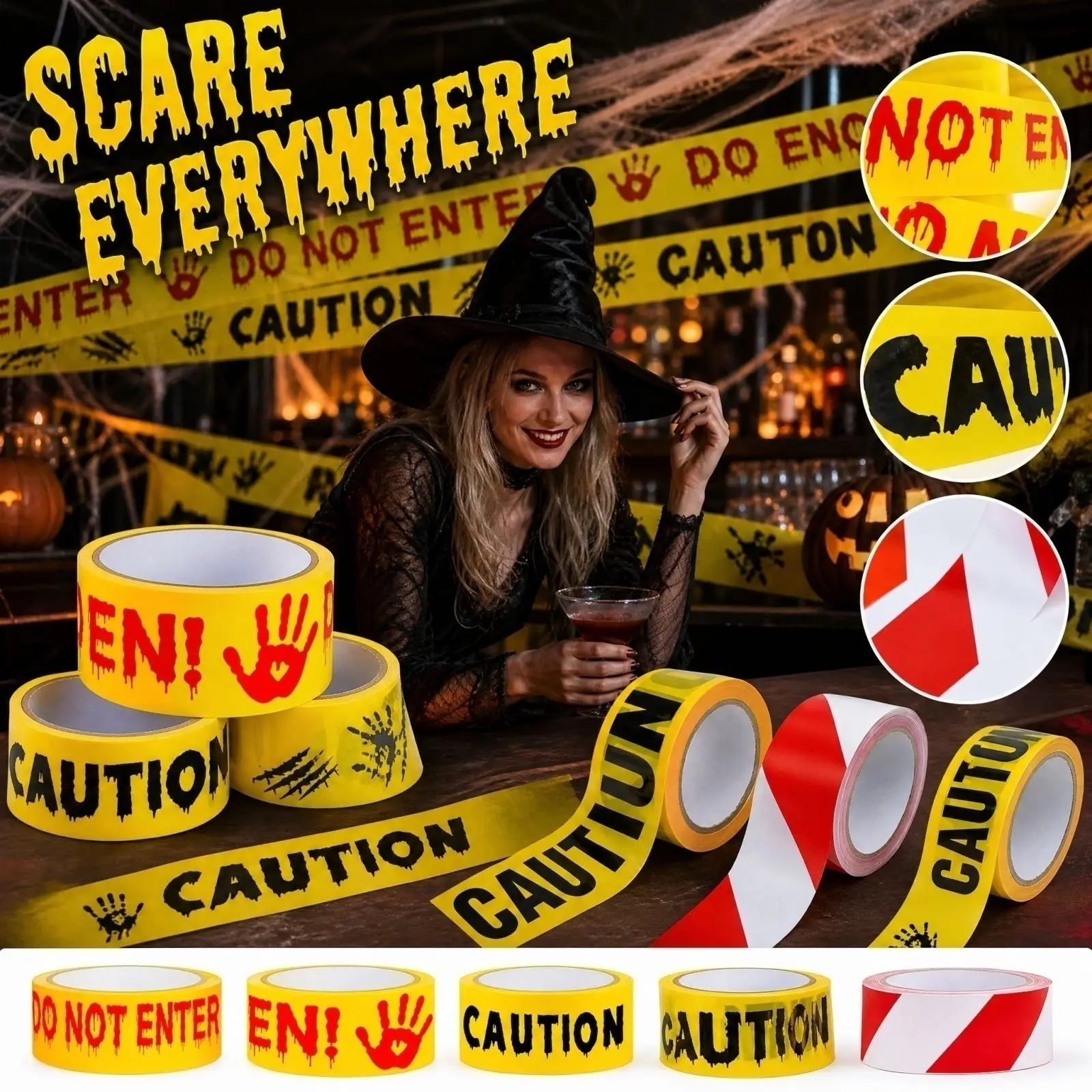 Halloween Scary Atmosphere Decoration Caution Tape Bar Haunted House Warning Adhesive Tape Halloween Plastic Warning Ribbon