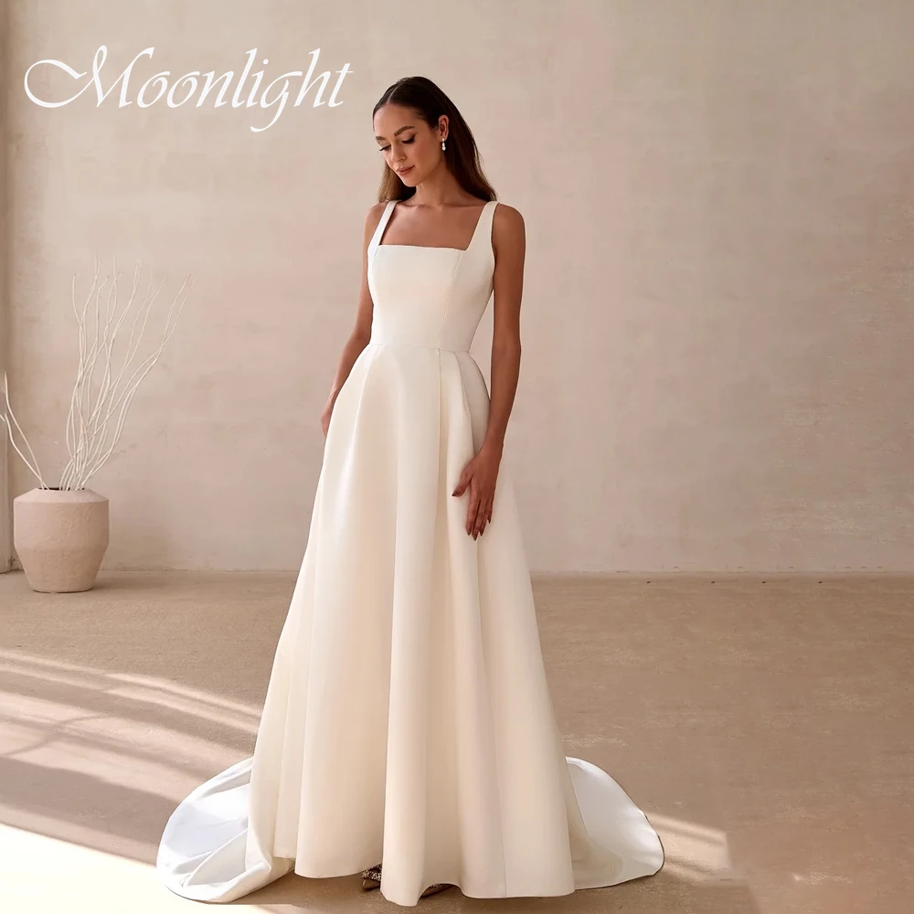 Classic Pleat Square Collar A-Line Wedding Dress Women Bow Spaghetti Straps Sleeveless Open Back Vestidos De Novia Customized