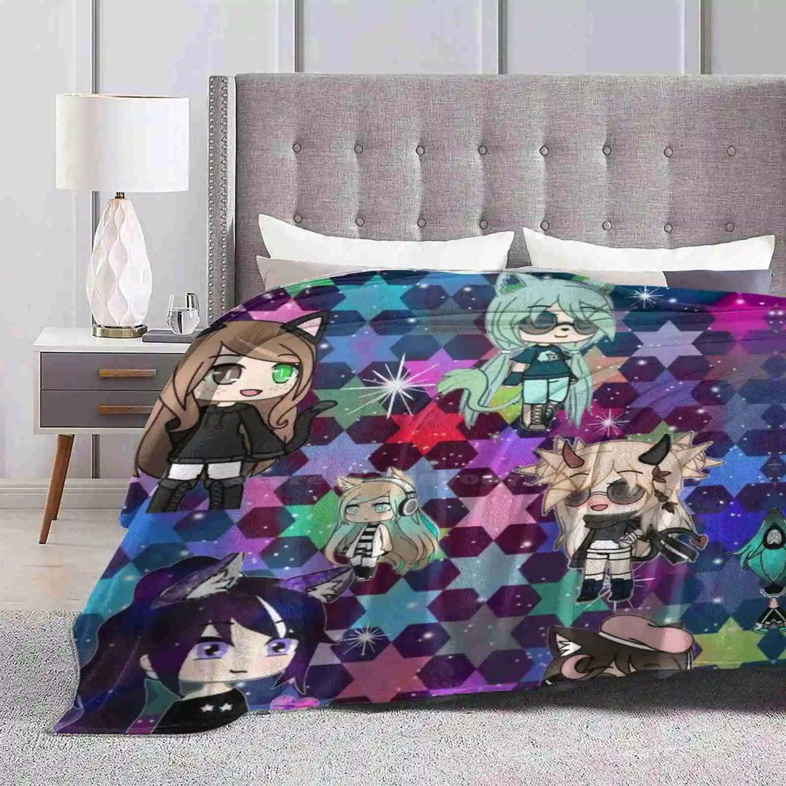 Gacha Life Girl Bundle Pack Stars Shaggy Throw Soft Warm Blanket Sofa/Bed/Travel Love Gifts Gacha Life Kawaii Anime Chibi Manga