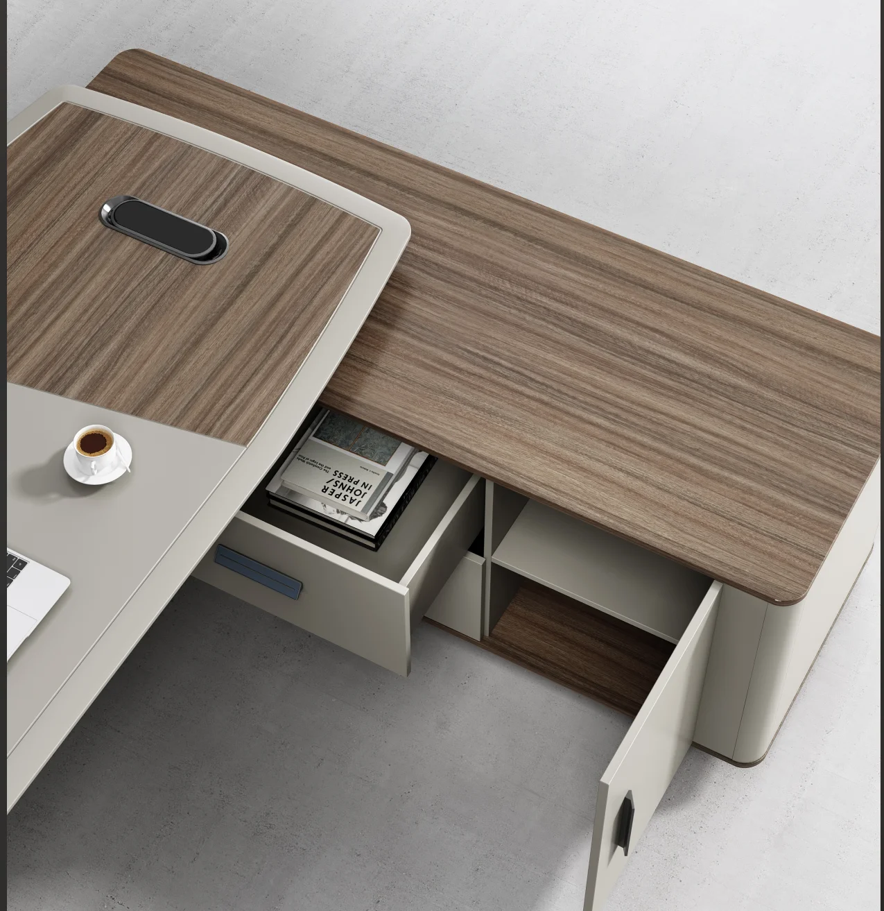 Modern MDF Office Desk L-Shape CEO Desk with Extendable Feature Melamine Wood Office Furniture for Office Building