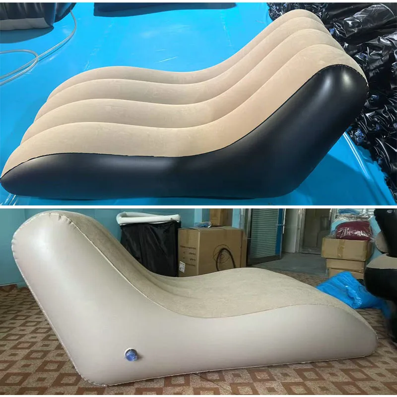 Inflatable Wave Lounge Chair Ergonomic S-Shaped Flocked Air Chaise Lounger for Indoor Outdoor Camping Beach Bedroom Relaxing image 5
